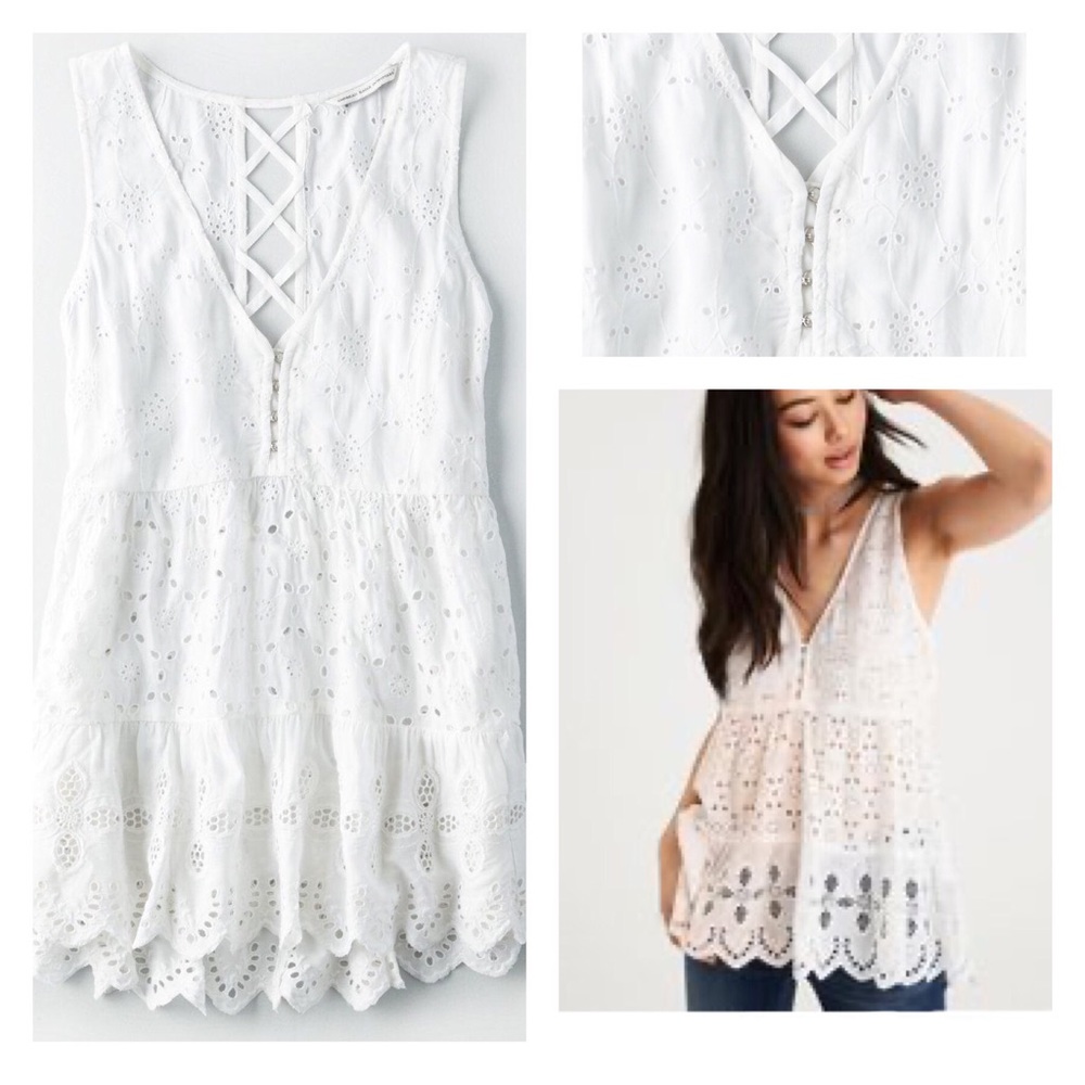American Eagle Eyelet Sleeveless Top White Size S - Picture 1 of 3